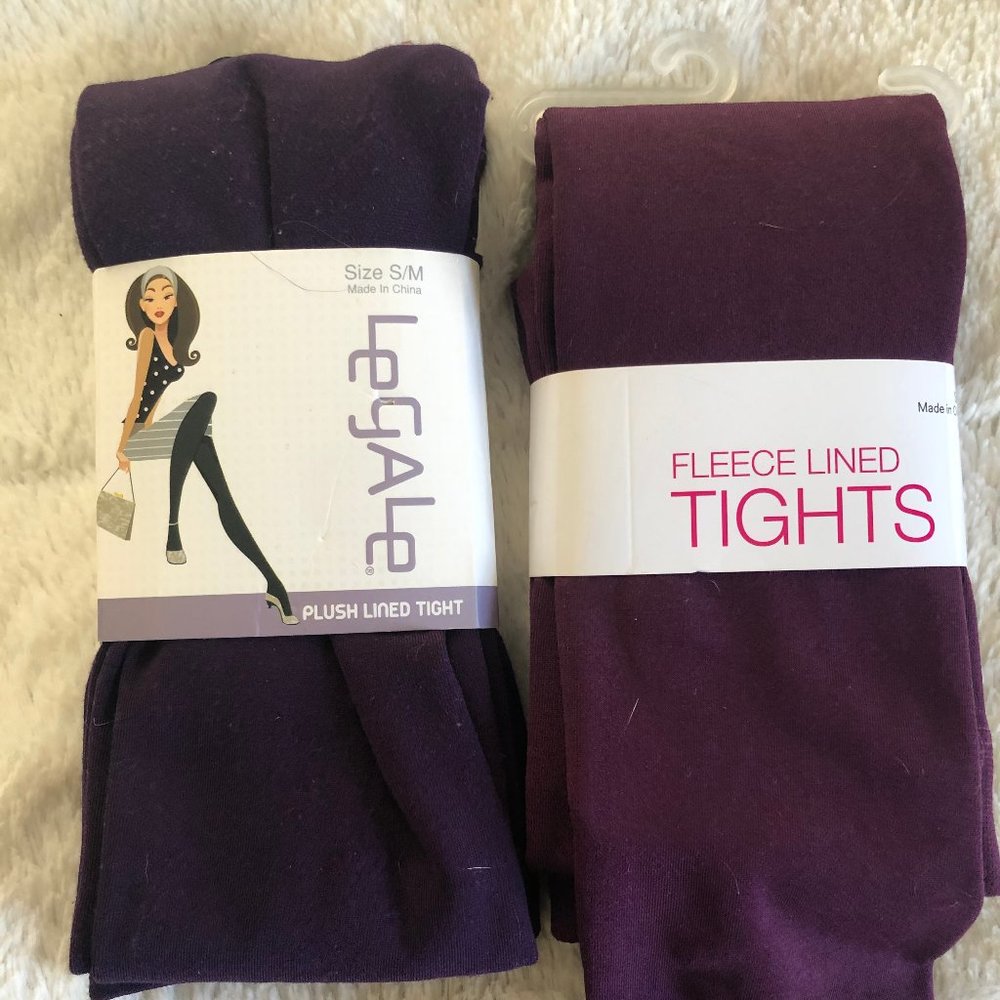 Two pairs of tights, purple and burgundy